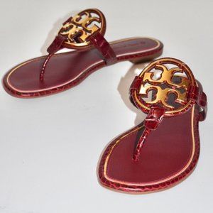 Tory Burch Metal Miller Croc Embossed Logo Sandals Burgundy Roma Red MANY SIZES!